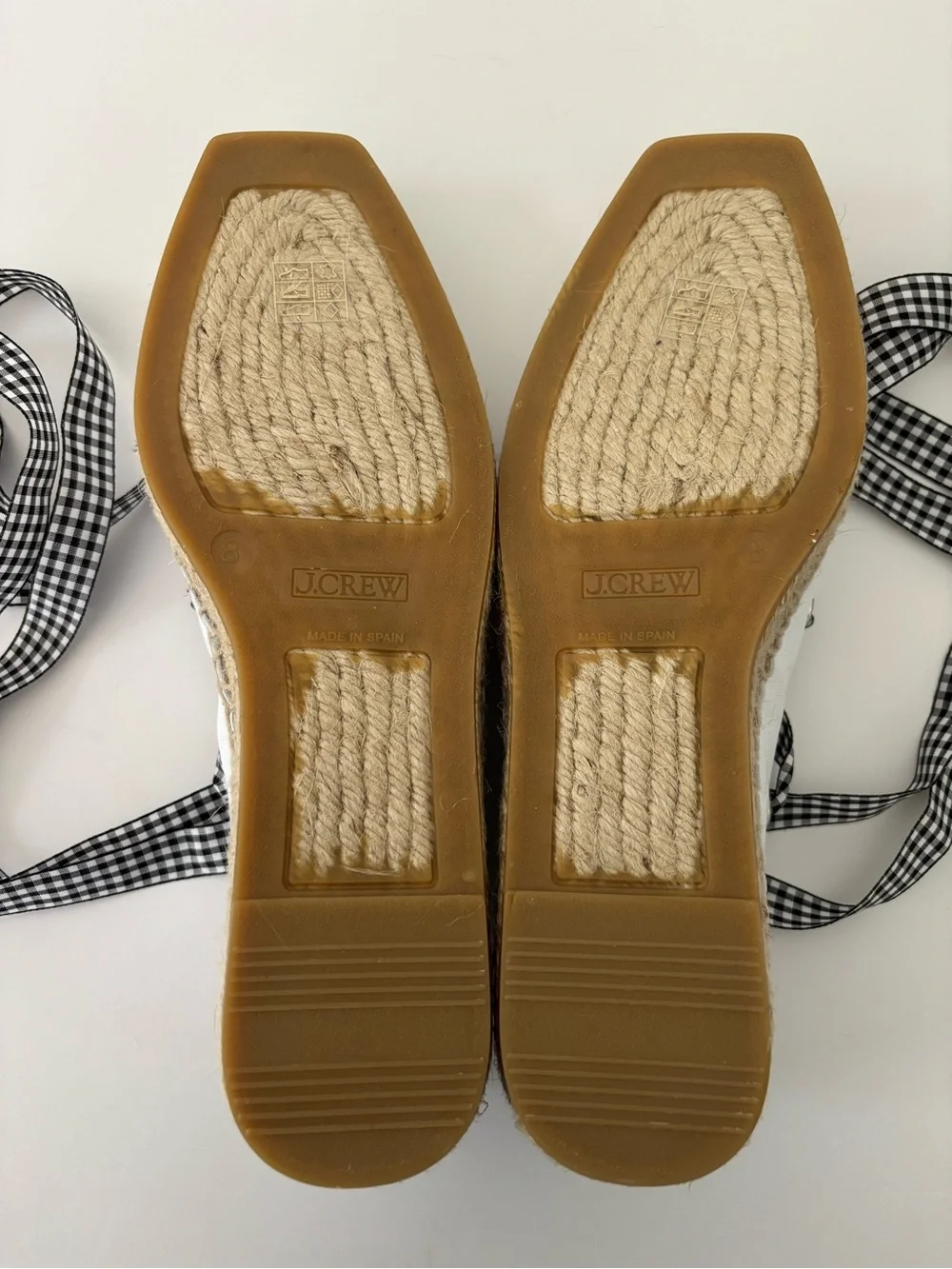 J.Crew Sophie Lace-Up Espadrilles NWT White Gingham Adjustable Ribbon Size 8